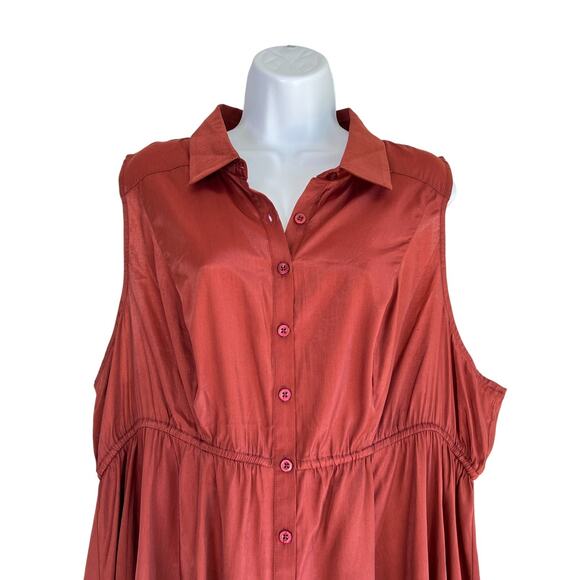 Torrid Womens Babydoll Poplin Button Up Hi-Low Hem Shirt Rust Size 2 Fall Career - Picture 2 of 5